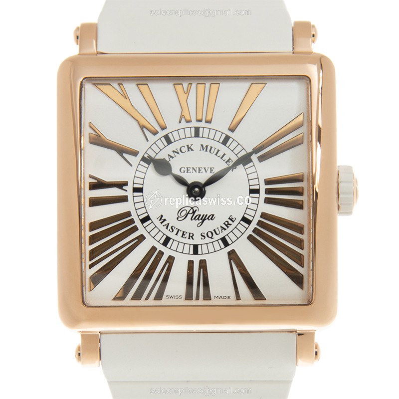 Franck Muller 6002 M QZ REL R PLY - Quartz - 18kt Rose Gold Case - White Dial - Rubber Strap
